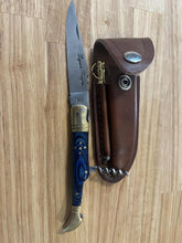 Load image into Gallery viewer, Pocket Knife with Blue Dyed Wood Handle, Wine Opener, &amp; Honing Rod
