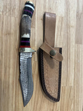 Load image into Gallery viewer, Damascus Knife with Antler &amp; Acrylic Handle
