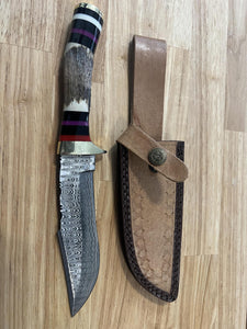 Damascus Knife with Antler & Acrylic Handle