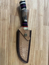 Load image into Gallery viewer, Damascus Knife with Antler &amp; Acrylic Handle
