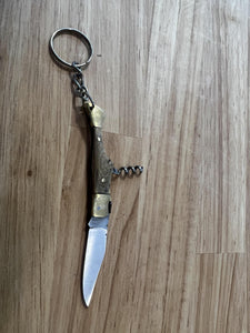 Keychain Knife with Solid Wood Handle & Wine Opener