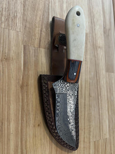 Cable Damascus Knife with Ivory & Wood Handle