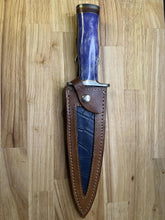 Load image into Gallery viewer, Damascus Double Edge Knife with Purple camel bone Handle
