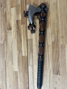 Viking Axe with Black Leather Wrapped Wood Handle