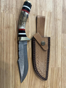 Damascus Knife with Antler & Acrylic Handle