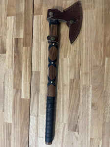 Viking Axe with Black Leather Wrapped Wood Handle