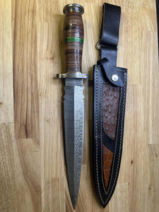 Damascus double edge Knife with multi Wood Handle