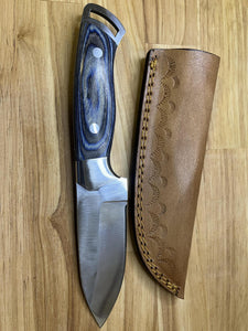 Hunting Knife with Blue/Gray Wood Handle