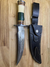 Load image into Gallery viewer, Damascus Knife with camel bone &amp; multi Wood Handle
