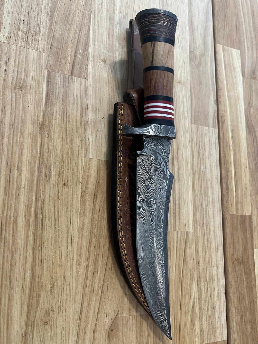 Damascus Knife with Wood & Acrylic Handle